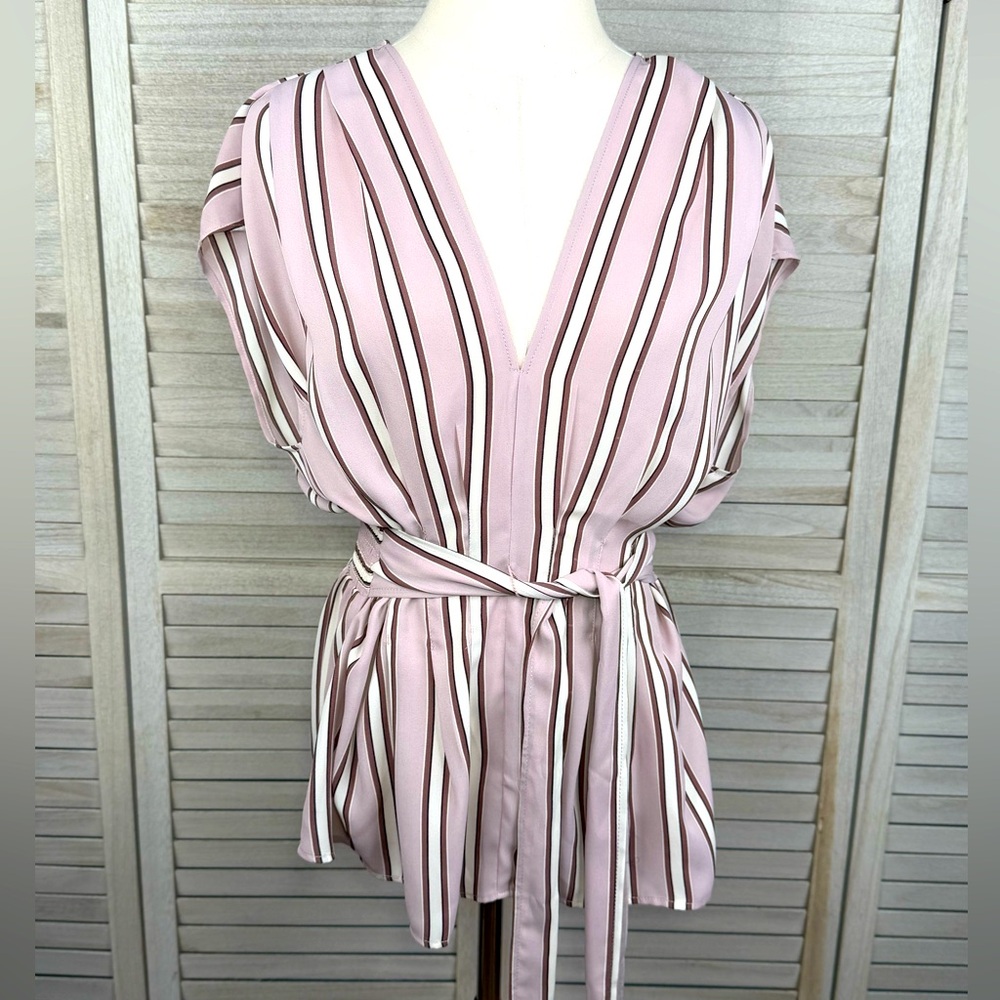 MAX EDITION Belted Striped Blouse Purple/Multi-Large